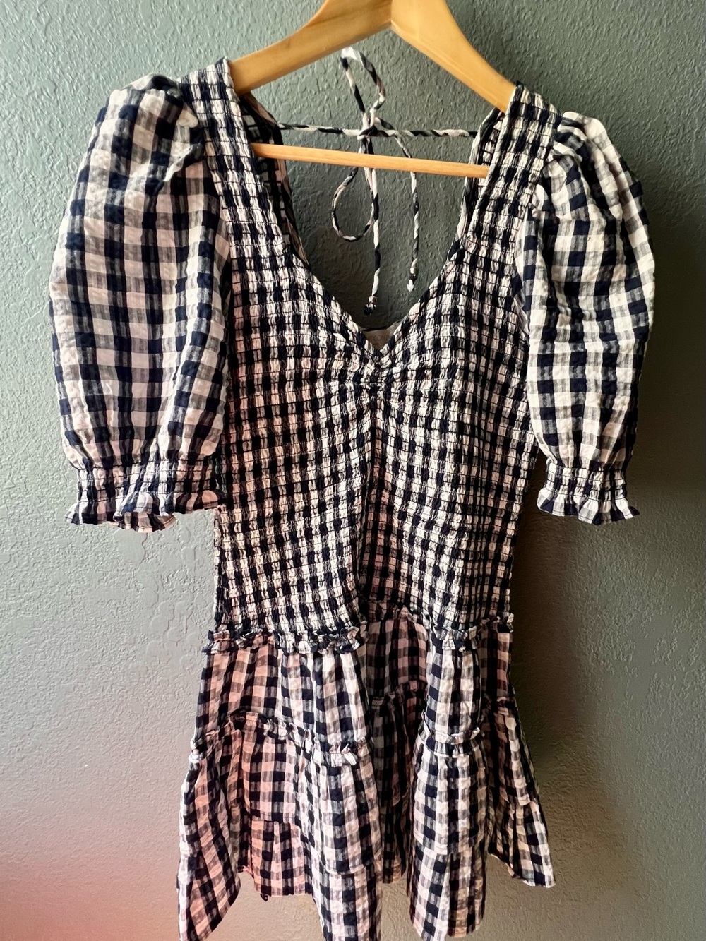 Caroline Constas Gingham Mini Dress in Navy and White - Picture 1 of 6
